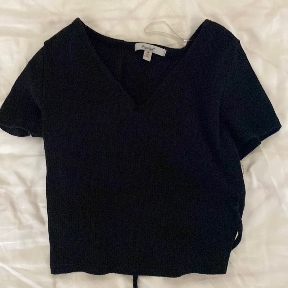Black V-neck with open back